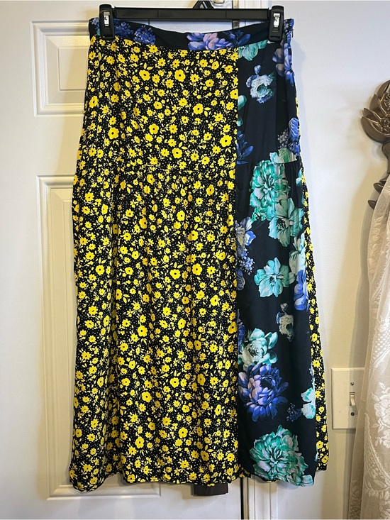ASOS Dresses & Skirts - ASOS Patchwork Midi Skirt Size US 10 Mixed Floral Yellow Blue Split Indie Sleaze